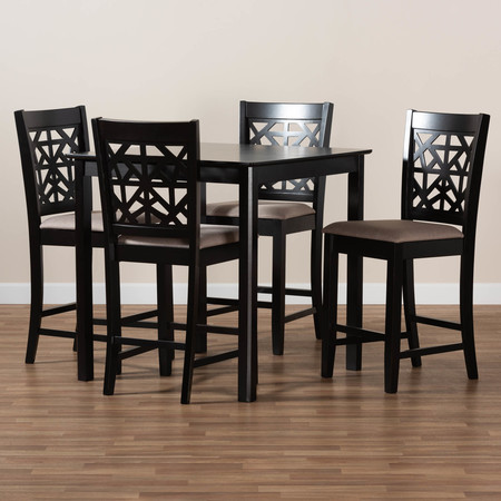 Baxton Studio Devon Sand Upholstered and Espresso Wood 5-Piece Pub Dining Set 166-10766-9776